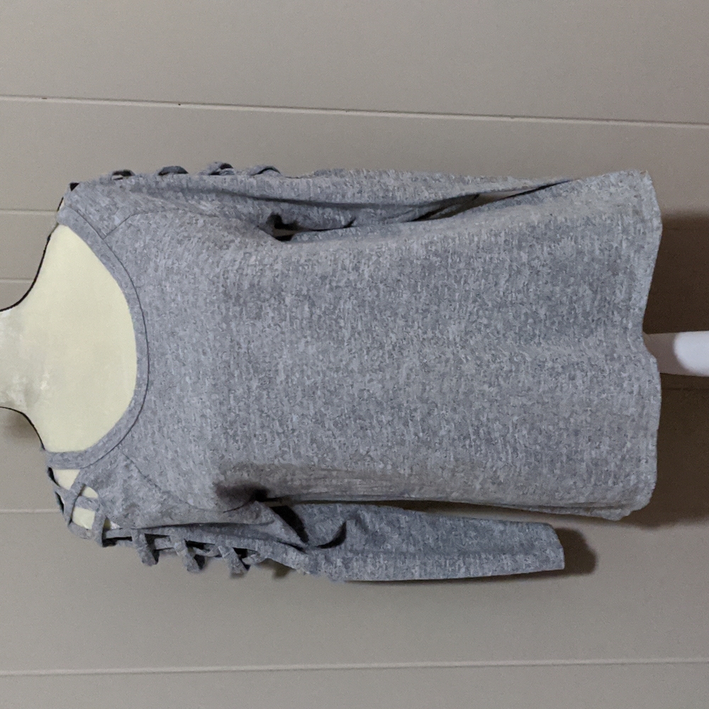 Gray Criss Cross Shoulder Long Sleeve Shirt